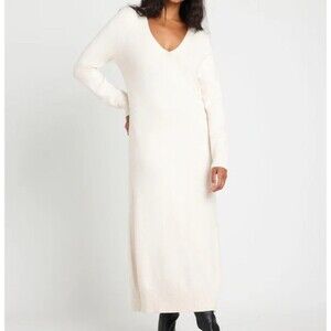 Splendid x @Cellajane Women's Maxi Sweater Dress Medium Cream Oversized Deep V